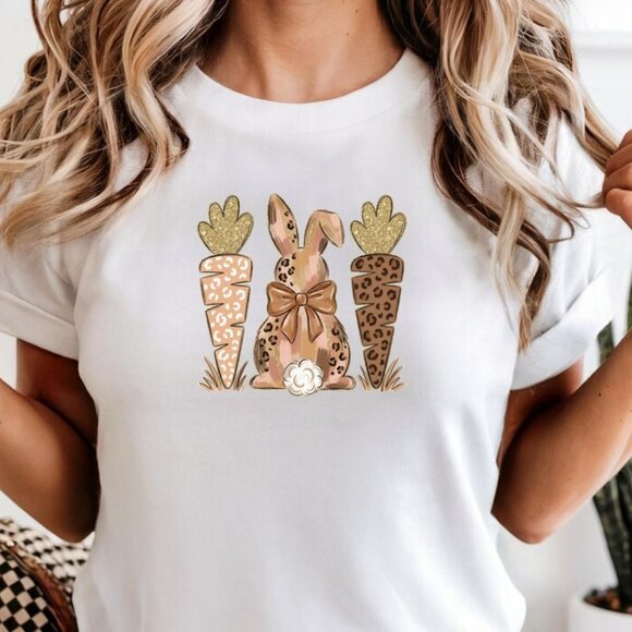 Tops - Leopard Print Easter Bunny Shirt - Trendy Easter Day Tee